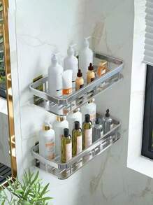 2pcs Bathroom Wall Mounted Storage Racks, No-Drill, Suitable For Bathroom, Vanity, Kitchen Bathroom Accessories - Multicolor - View 2