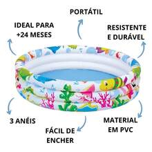 Piscina Infantil 100 Litros Fundo do Mar WELLMIX Inflável Redonda Portátil PVC Resistente 3 Anéis - Funs