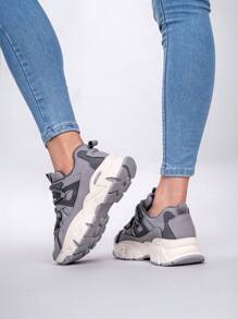 Tenis casuales para mujer cómodos y juveniles con plataforma chunky, calzado moderno y resistente para dama, ideales para uso diario estilo urbano con suela antiderrapante - Gris - Ver 4