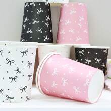 10/20/40pcs,Pink/Black Bow Paper Cups,Ribbon Bow Tumbler Pink Cups For Valentine's Day Cold Drinks Home Office Decoration Party Favors,Bow Paper Cups 9 Oz Disposable Coffee Cups Bow Theme Birthday Party Cups - Multicolor - View 10