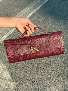 Bolso burdeos, sobre rojo cereza, sobre rojo vino - Nuevo bolso de mano de lujo con estilo europeo y americano, diseño de cocodrilo, bolso tipo sobre, bolso de cena, bolso de hombro, bolso de mensajero