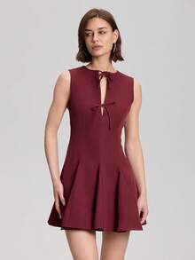 Simple Butterfly Decor Flared Short Dress, Fashionable For Summer - Burgundy - View 6