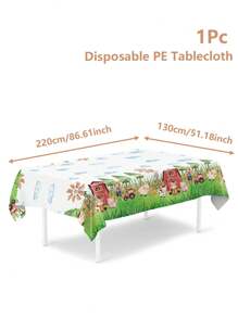 1 pezzo Tovaglia da 220x130cm con motivi di animali da fattoria, forniture per feste di compleanno a tema fattoria, decorazioni per feste a tema fattoria con casa rossa, mucca, cavallo, pecora, tovaglia rettangolare per decorazioni per feste di compleanno