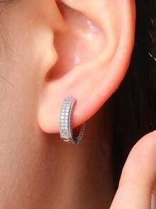 1 Pair Elegant Full Crystal Minimalist Versatile Hoop Earrings, Fashion Suitable For Men & Women, Suitable For Parties, Gatherings, Daily Wear, Performances - View 3