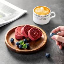 Small Round Acacia Wood Tray And Plate, Suitable For Coffee, Tea, Snacks, Desserts, Appetizers, Candle Holders, Home Decor, Dining Table Centerpiece - Yellow - View 5