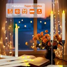 24 Pack Flameless Taper Candles In Candleholders With Remote Timer , LED Candlesticks Flickering, Battery Operated Candles, 10.6 Inches For Home Christmas Wedding Celebration Decor, Ivory