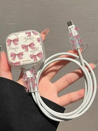 3pcs Pink Bowknot Charging Cable Protector Set Compatible With IPhone 14/15 Pro Max, Data Cable Wrap Cord Saver Compatible With IPhone 13/12/11, 18/20W Charger Protector, Suitable For UK Version, Boyfriend/Girlfriend Gift Charger Accessories Phone Accessories