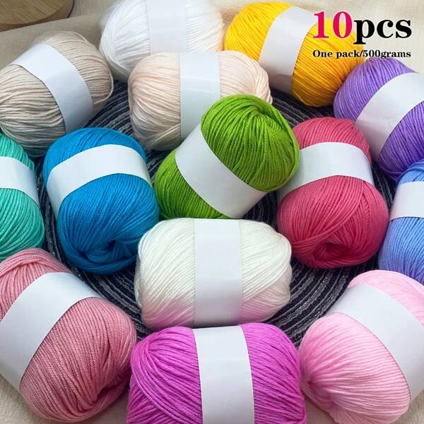 10pcs Luxury Silk Blend Yarn [About 500g/10 Balls Per Pack] Soft And Skin Friendly Wool And Cashmere Woven Yarn - Suitable For Sweaters, Scarves, Hats, Baby Blankets, Cardigans, And Jackets | Available In Various Colors And Multiple Colors