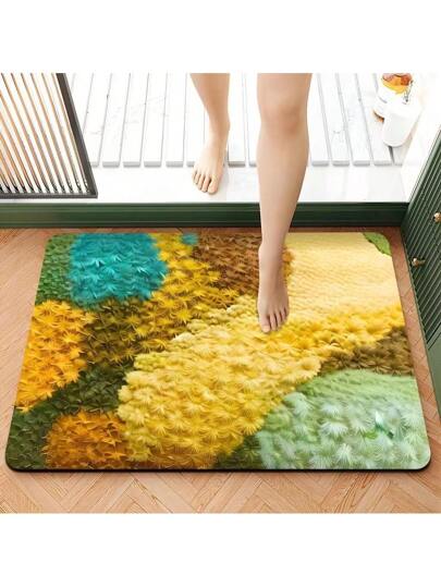 1pc Pastoral Rectangle Groen Carpet, Moss Flocked Faux Wool Zachte Warm Absorbent Area Rug, Fresh Plant Pattern, 3D Visual, Bathroom, Living Room, Bedroom, Closet, Anti Dirty Slip Mat, Print, Washable, Machine Foot Pad, Home Bathroom Doormat, Nordic Ins est Series, Soundproof Study Bedroom Sound Insulation Quick Drying Easy To Clean