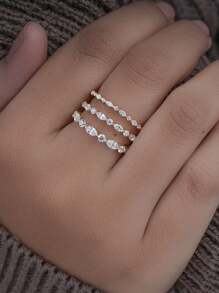 1pc 925 Sterling Silver Horse Eye Round Diamond Half Circle Stackable Ring, Suitable For Women To Match Daily Clothing With Exquisite Multifunctional Rings, Party Accessories, High-Quality Rings, High-End Jewelry Gifts