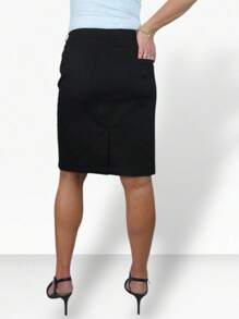 Paulo Due Stretch Chino Knee Length Pencil Skirt - Black - View 2