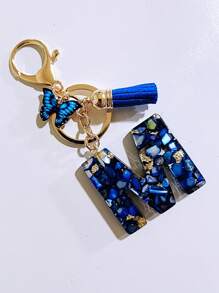1pc Women's Beige Resin Letter Heart Shape Tassel Casual & Cute Style Keychain, Creative Decoration Gift For Friend Car Accessories Bag Charm Backpack For School Goth Y2k