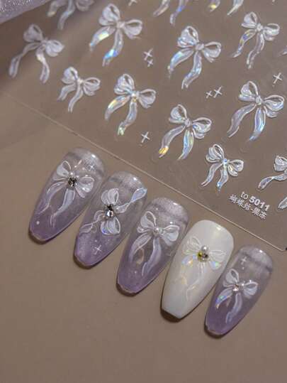 1PCS5D Shiny Jelly Bow Nail Stickers Self Adhesive Nail Stickers Stickers DIY Nail Design Stickers Nail Art Decoration Stickers
