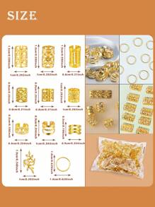 220件塞西莉亚金色发饰，编织发饰，女士发饰，金属发圈，脏辫装饰，发辫珠，波西米亚风发夹，学习用品，接发，假发片，头部饰品，发夹 - 金色 - 查看 4