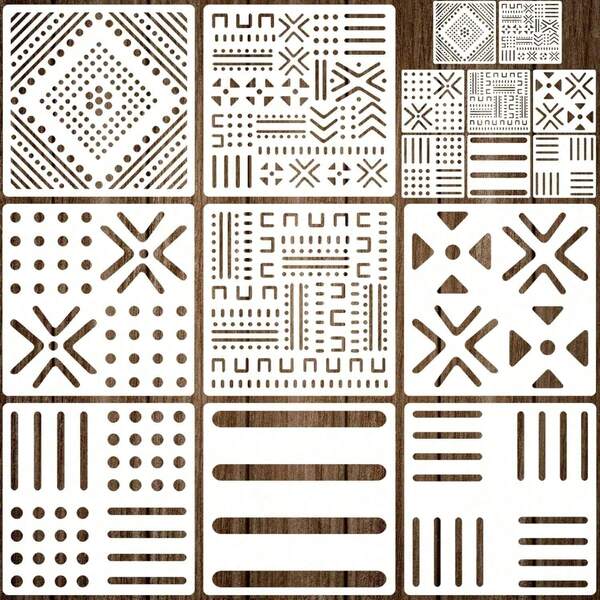 16 Stücke geometrisches Gitter-Schablonen-Set, wiederverwendbare Schablonen zum Malen, Aufbewahrung von Kunst & Bastelbedarf, Muster für DIY Basteleien