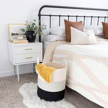 Canasta Grande de Cuerda de Algodon - Cesta Almacenaje para Decoracion Hogar - Cesto ropa sucia - Cajas de almacenamiento- Cesto Organizador de Juguetes - Blanco/Negro - 3 Tonos – Negro - Ver 4