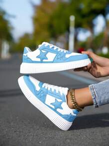 Zapatillas de lona con diseño de estrellas, de estilo casual y plataforma, con cordones, para uso unisex, para mujer - Azul - Ver 2