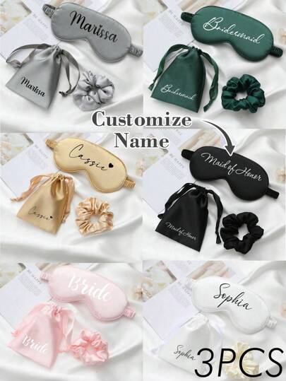 3 PCS Set Personalized Customized Sleep Eye Mask Bridesmaid Gifts, Bridal Shower Party Gift, Bridal Party Bridesmaid Gifts Silk Eye Mask,Multi-Functional,Ornamental,Letter,Solid Color,Exquisite,Stylish,Vintage,Modern,Colorful,Leisure,Basics,Casual,Soft,Unique,Customized,Personalized,Custom,Ideal Gifts For Her,Girlfriend,Her,Boyfriend,FriendsChristmas Beauty Accessories
