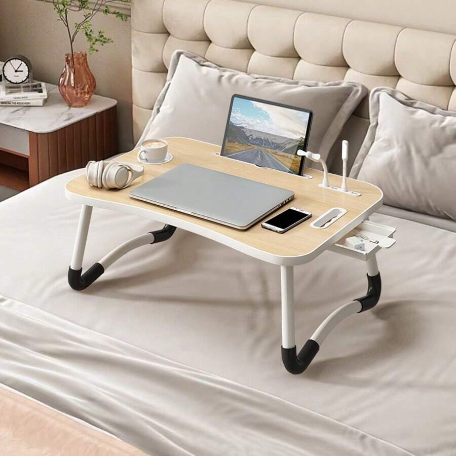 Foldable Laptop Stand Lap Desk  | Portable Laptop Stand For Desk, Bed & Couch | Lap Desk With Cup Holder & Tablet Slot, Side Drawer | Ideal For Home & Office