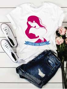 Playera de Dama Día de las Madres Mujer Amamantando - Blanco - Ver 1