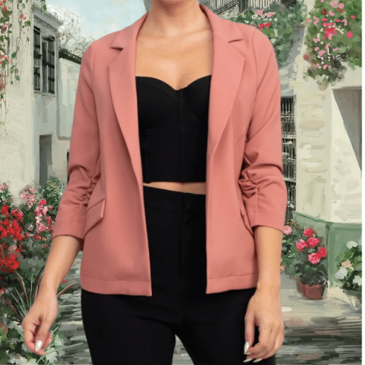 BLAZERLisoCasualPoliésterBotónBLAZERTODO - Rosa - Ver 1