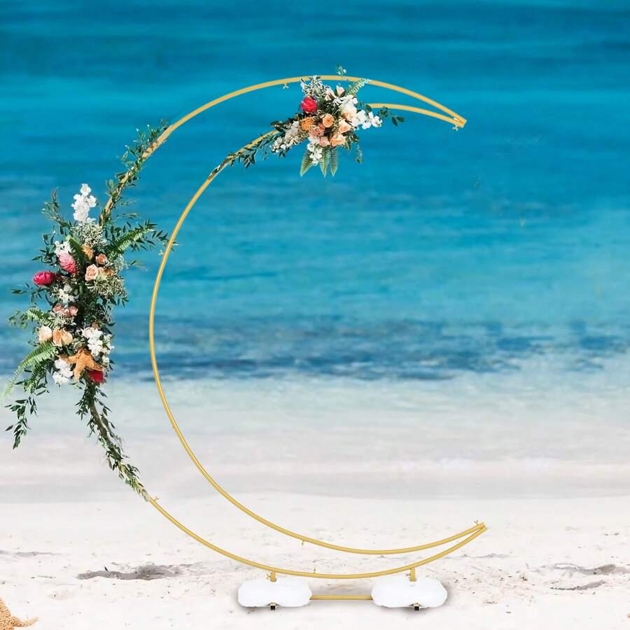 6.9ft Balloon Arch Stand Curved ,Wedding Arch Backdrop Stand, Moon Arch For Ceremony Birthday Party Bride Shower, Half Curved Arch Backdrop Stand With Rectangular Base (Gold) - Gold - View 1