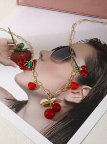1 件 Y2K 创意时尚甜美酷炫优雅铜油滴樱桃爱心吊坠项链女士设计感珠宝礼物适合送礼日常约会聚会宴会派对节日装情人节 - 項鍊 - 查看 7