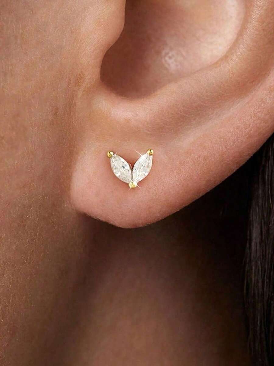 1pair Cute Horse Eyed Leaves Stud Earring Ladies Jewelry For Women 925 Sterling Silver Exquisite Zirconia Stud Earring Fine Jewelry Gift For Girl Daily Dating Decor For Sisters Friendship
