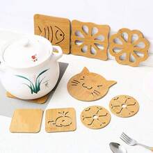 1/5 件卡通动物形状木质隔热垫，加厚耐热厨房餐桌垫，防滑杯垫 - 彩色 - 查看 1