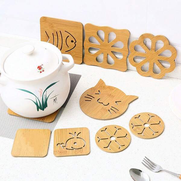 1/5pcs Cartoon Animal Shaped Wooden Insulated Pad, Thick Heat Resistant Kitchen Table Mats, Anti-Slip Coasters