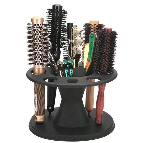 1 Stück professioneller Rundbürsten Halter in Salonqualität - robuster Kunststoff Styling Werkzeug Organizer mit mehreren Fächern, geeignet für Zuhause und Salon Verwendung (Schraubenfarbe kann variieren)