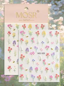 1 张春夏花卉主题美甲贴纸，包含各种盛开的花朵、雏菊和带枝条的花卉材料，适合女性、女孩、家庭和个人 DIY