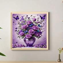 5D Diamond Painting Kit, Round Diamond Floral & Butterfly Art, Canvas Mosaic Craft Set, Frameless, 11.81x15.75 Inches, With Hanging Chain, Suitable For Home & Garden Decor, Handmade Gift