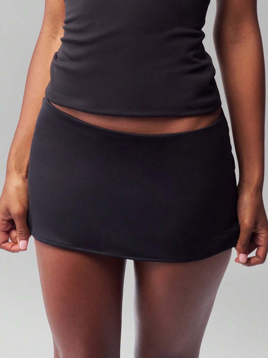 Women's Fashion Solid Color Low Waist Mini Skirts Summer Casual Bodycon Short Skirts Y2K Streetwear For Daily Going Out, Weekend Hangout Beach Vacation - 黑色 - 查看 1