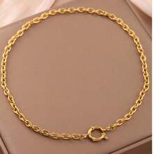 1pc Stainless Steel Gold-Plated Flat Snake Bone Chain Necklace For Women - Yellow Gold - View 1