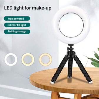 1pc Led Ring Light With Tripod Stand & Phone Holder For Live Streaming, Professional Photography, Beauty Makeup, Usb Powered, 3 Lighting Modes