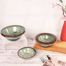 4 cuencos de cerámica para fideos japoneses de 17 onzas para sopa de ramen, fideos asiáticos, cuencos de fideos grandes, esmalte reactivo negro, 6.9 pulgadas - Café integral - Ver 5