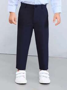 BOARNSEORL Young Boys Navy Blue Elastic Waist Solid Color Casual Comfortable Pants, Suitable For Spring And Autumn Daily Wear