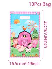 10pcs Farm Animals Gift Packing Handbags, Cow Sheep Printed Plastic Gift Packing Bags, Treat Bags, Thank You Gift Bags, Small Shopping Bags, Farm Animals Theme Babe Shower Birthday Gender Reveal Home Table Decor, Farm Animals Pattern Pink Plastic Packaging Bags, For Mother's Day, Bridesmaid Gifts, Graduation Gifts, Birthday Gifts, Wedding Gifts