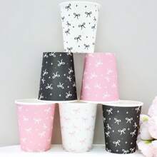 10/20/40pcs,Pink/Black Bow Paper Cups,Ribbon Bow Tumbler Pink Cups For Valentine's Day Cold Drinks Home Office Decoration Party Favors,Bow Paper Cups 9 Oz Disposable Coffee Cups Bow Theme Birthday Party Cups - Multicolor - View 9