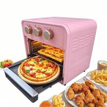 15QT- Large Countertop Oven, Air Fryer Toaster, Combined, Broil, Bake, Broil, Reheat, No Frying, Stainless Steel, Visible Window, Healthy Cooking, Space Saving Design, Pink - 美規B型插(110-127V) - 查看 3