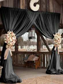 半片黑色雪纺拱形帘，婚礼拱门装饰，生日派对背景，情人节装饰，涤纶浪漫派对装饰，婚礼 - 黑色 - 查看 6