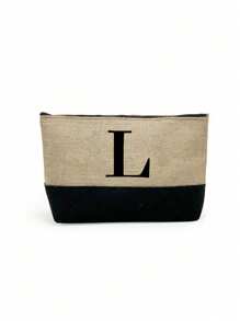 1pc Initials Printed Patchwork Women's Handbag, Makeup Bag, Teacher's Day Gift, Reusable Handbag, Women's Simple And Large Capacity Travel Makeup Bag, Multi-Functional Portable Women's Gift, Portable Leisure Storage Bag