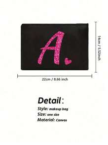化妆包、化妆袋、钱包、字母A-Z图案、洗漱用品收纳包、拉链手机袋、铅笔盒、手拿包、教师礼物、女士旅行必备、女孩礼物、化妆工具、化妆刷收纳袋、节日必备、节日旅行包、旅行配件 - 黑色 - 查看 7