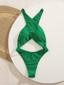 New Summer Sexy One-Piece Bikini, Bodycon Wrap-Around Neck Backless Design, Figure-Flattering For Holiday - Green - View 6