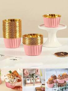 25/50pcs Gold Cupcake Liners, Disposable Muffin Baking Cups, Grease-Proof & Heat-Resistant Paper Cupcake Cups, Muffin Tin Liners, Aluminum Foil Muffin Cups, Baking Tray Tools For Cooking, Kitchen, Baking, Rolled Edge Cupcake Cups, Pastries, Cheesecake, Brownies, Wedding & Birthday Party, Christmas, Halloween, Desserts, Ramadan, Chocolate, Cooking, Fun Gifts - Pink - View 1
