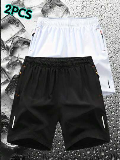 2 peças/conjunto Shorts Esportivos de Verão Secagem Rápida Masculinos, Shorts de Praia com Cintura Elástica e Bolsos Traseiros
