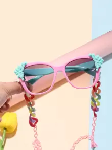 1 Set Girls' Square Fashion Glasses And Colorful Glasses Chain, Suitable For Daily Wear, For Kids - Pink - View 2