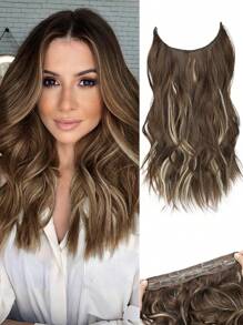 Extensions de cheveux invisibles en fil synthétique ondulé avec un fil transparent de taille ajustable, 4 clips de fixation sécurisés. Rajouts de cheveux pour femmes à usage quotidien.