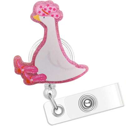 TONAVIETO 1PC Pink Silly Goose Badge Reel, Cute Animal Decorative Name Badge Clip With Swivel Alligator Clip For Women Girls,School Supplies,Back To School